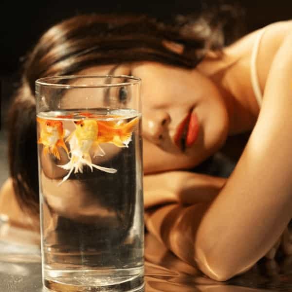 Peces 2 mujer mirando pez