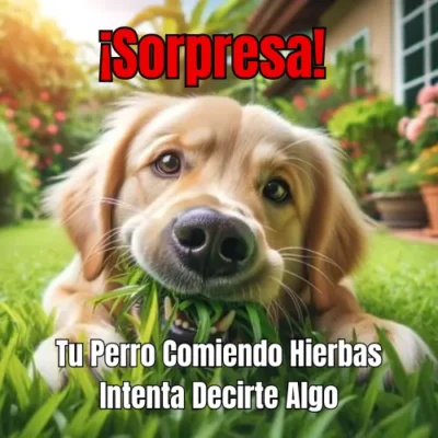 perro comiendo hierbas, pasto