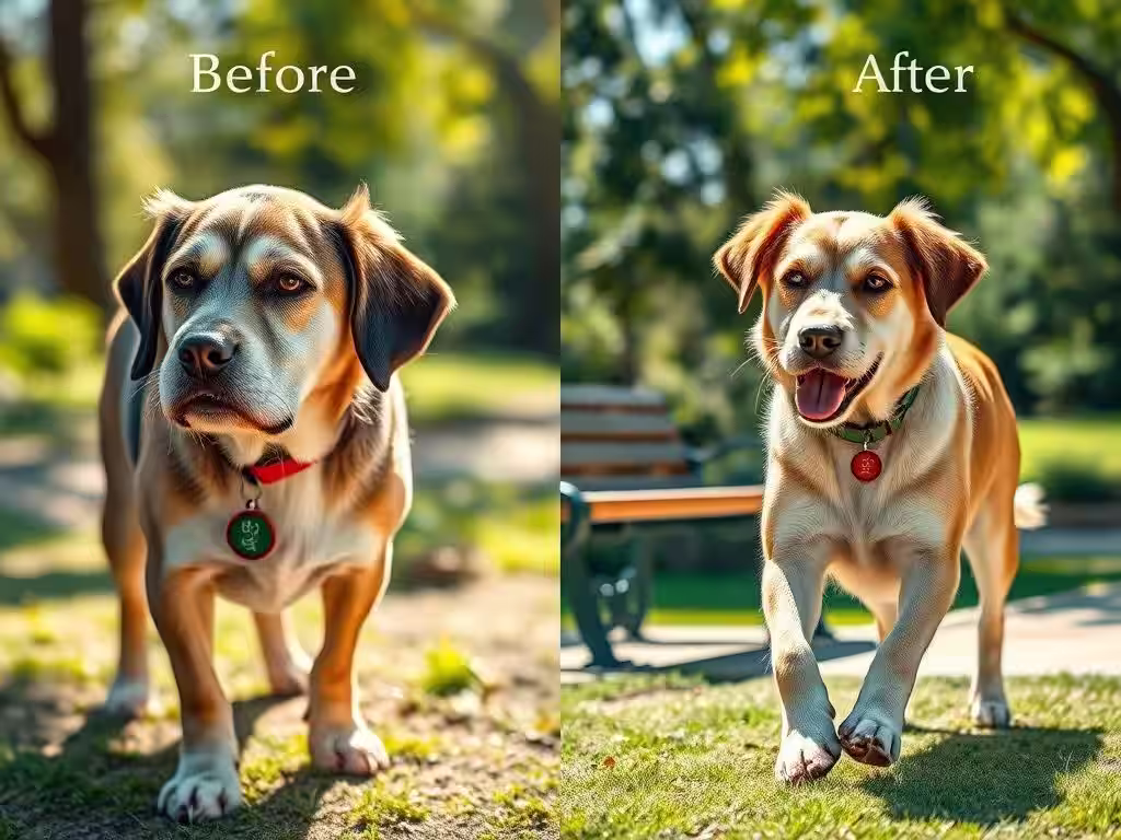 Guía Completa de Zesty Paws Omega 3 para Perros – Todo lo que Necesitas Saber en 2025 3 Perro senior antes y después con Omega 3 – DOGPROMAX