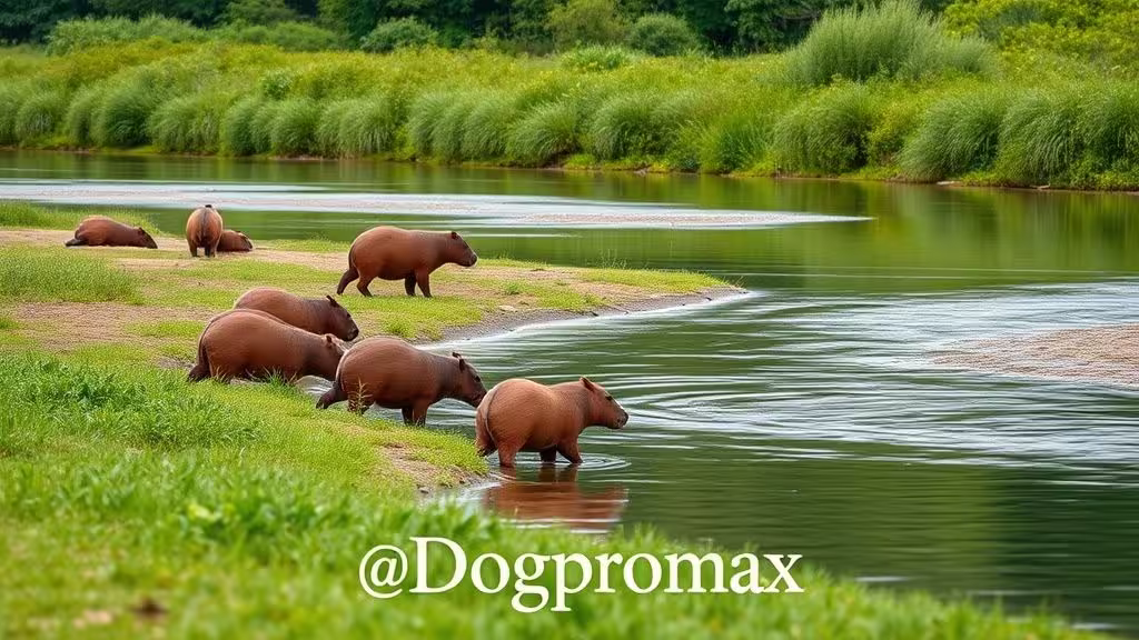Capibaras pastando junto a un río en su hábitat natural. | Dogpromax
AQUÍ VIVE LA CAPIBARA

